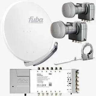 Fuba Sat Anlage 12 Teilnehmer - 2 Satelliten (z.B. Astra/Hotbird) | Satellitenschüssel Komplettset - DAA 850 W Sat-Schüssel 85cm Alu weiß + 2x LNB