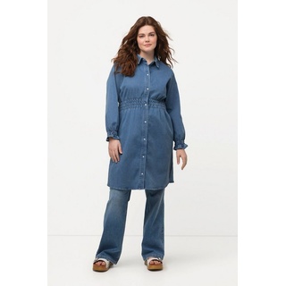 Ulla Popken Kurzjacke Long-Jeansjacke tailliert Hemdkragen Biobaumwolle blau 54/56