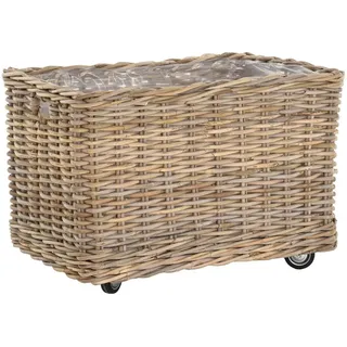 Krines Home Allzweckkorb Pflanzkorb groß Rattan Pflanzkübel Blumentopf Rollkorb Grau Natur, mit Rollen grau 70 cm x 48 cm