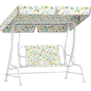 AIYAPLAY Kinder Hollywoodschaukel 2-Sitzer Kinderschaukel mit verstellbarem Sonnendach, Sicherheitsgurt Gartenschaukel für 3-6 Jahre Kinder Weiß 110 x 74 x 113 cm   Aosom