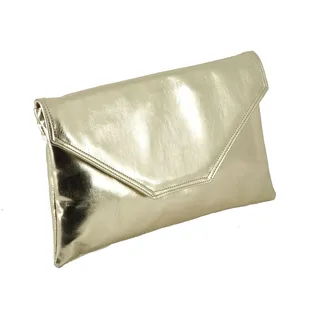LONI stilvolle großen Umschlag metallischen Clutch Bag/Schultertasche Hochzeit Partei Prom Tasche in Gold Metallic - L