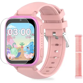 Smart Watch Kinder Telefon Uhr, Smartwatch für M?dchen Jungen mit Anruf, 31 Puzzlespielen, 15 Hörbücher, Kinderuhr Telefonieren für Kids 3-12 J... - Rosa