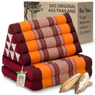 livasia Sitzsack Thaikissen 2 Auflagen, vegan und handgefertigt, 120x50x8cm, Kapok orange