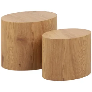 Beistelltischset, Eiche, Holzwerkstoff, 2-teilig, oval, rund, Sockel, 48x40x33 cm, Wohnzimmer, Wohnzimmertische, Satztische