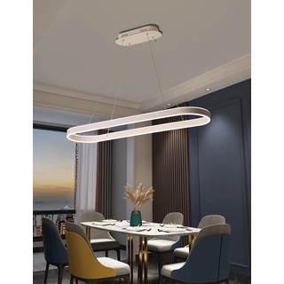 Dimmbar Oval LED-Kronleuchter Pendelleuchte moderner Esstisch Büro mit den Fernbedienung ring Hängelampe höhenverstellbar Blendfreesszimmer Arbeitszimmer Küche leuchte (Weiß, L80cm 68W)