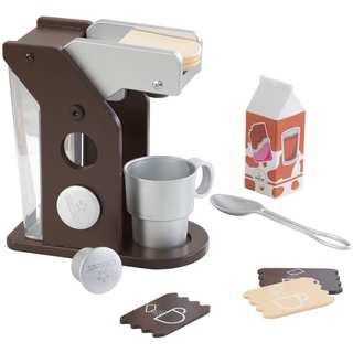 KidKraft Espresso Kaffeemaschine aus Holz für Kinderküche mit Kapseln, Spielküche Zubehör, Spielzeug für Kinder ab 3 Jahre, 63379