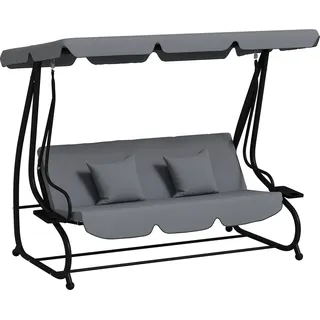 Dreisitzer-schaukel Mit Kippbarem Dach, 2 Ablagen Und Dunkelgrauem Stahlrahmen (2x1,2x1,64 M)