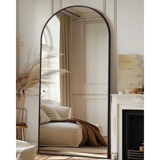 Antok Ganzkörperspiegel, 180x66cm Gewölbter Standspiegel Groß in Voller Länge, Wandspiegel mit Aluminiumlegierung Rahmen und Bruchsichere Glas, Bodenspiegel für Wohnzimmer, Ankleide, Schwarz