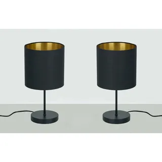 TRANGO LED Tischleuchte, 2er Pack 2018-10BL LED Nachttischlampe *SOUL* Tischleuchte mit Stoffschirm in Schwarz-Gold inkl. je 1x E27 LED Leuchtmittel 3000K warmweiß, Fensterbank Leuchte, Nachttischleuchte für Schlafzimmer schwarz