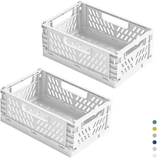 hautllaif 2 Stück Faltbare Kunststoff Aufbewahrungsbox, Einkaufskiste Klappbar, Stabil Klappboxen Faltbar für Küche, Büro, Schlafzimmer, Schrank, Schublade (Weiß, 22*14.7*9.3)