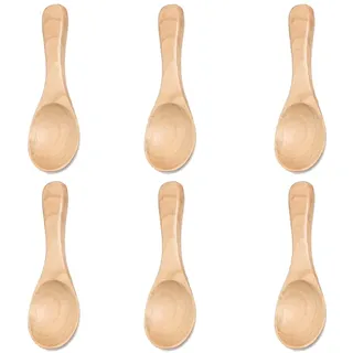 Kleine Holzlöffel,Mini Holz Teelöffel Kaffeelöffel Eis Salzlöffel Honig Kaffee Tee Zucker Salz Marmelade Senf Gewürze Holzlöffel für Küche Gewürzöl Eiscreme Milchpulver,6 Stück Helles Holz 9.5x3.3cm