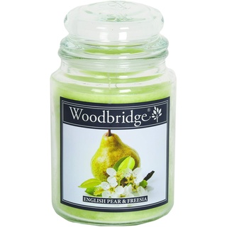 Woodbridge Duftkerze im Glas mit Deckel | English Pear & Freesia | Duftkerze Fruchtig | Kerzen Lange Brenndauer (130h) | Duftkerze groß | Kerzen Grün (565g)