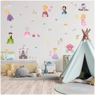 Wandsticker personalisiert Sticker Aquarell Tiere mit Name Wandtattoo für Kinderzimmer Babyzimmer Spielzimmer Mädchen Junge Y037 (Nr. 31 Prinzessin, Ohne Wunschname)