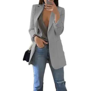 Soulolo Blazer Damen Elegant Damenjacke Longblazer Business Lang Jacke Slim Jacke Mantel Damen Cardigan Anzüge Bedruckter Anzug - L