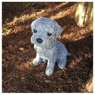 Antikas Gartenfigur Niedliche Hunde Figuren Malteser Welpe - Tiere Dekoration Tierfiguren grau