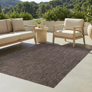 TAPISO Yucana Teppich Outdoor Flachgewebe Robust UV-beständig Wetterfest In-& Outdoor Teppich Balkon Terrasse Garten Küchenteppich Dunkelbraun Schwarz Meliert Modern 200 x 290 cm