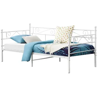 [en.casa] Bett, Kerava mit Lattenrost 90x200 cm Weiß Metall, Schlafzimmer, Betten, Metallbetten