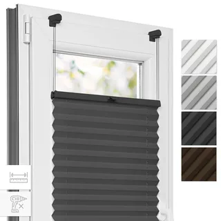 Estika Plissee, Bruchfeste Klemmhalter - Anthrazit - 70 cm x 120 cm - Plissee ohne Bohren, Plissee Klemmfix, Rollos für Fenster ohne Bohren, Jalousien Fenster für innen, Raffrollo