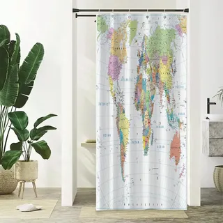 Xiaoterna Weltkarte Duschvorhang Bunte nautische Karte Ozean Badezimmer Vorhang Weißer Küsten Ozean Duschvorhang für Badezimmer Maschine waschbar wasserdichtes Gewebe 90x180cm