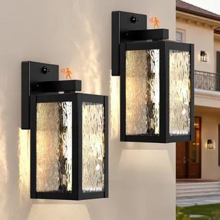 Wondlumi 2 Stück Aussenlampe mit Bewegungsmelder E27 Vintage Aussenleuchten Hauswand 3 Beleuchtungsmodi Schwarz IP44 Wandleuchte Aussen 230V für Haustür, Garage(Ohne Leuchtmittel)