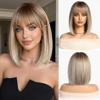 Esmee Kurze Gerade Synthetik Blond Ombre Bob Perücke für Damen - 12IN