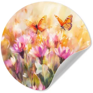 MuchoWow Wandsticker Schmetterlinge - Orange - Blumen (1 St), Tapetensticker Selbstklebend, Wandbild Wohnzimmer, 80x80 cm 80 cm x 80 cm x 0.1 cm