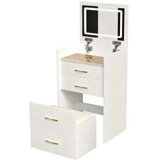 ABRIHOME Schminktisch in Weiß mit Spiegel Glasplatte 3 Schubladen 60x40x118 cm | Gr.: onesize