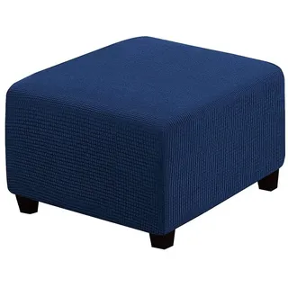Highdi Jacquard Ottomane Schonbezug Hockerbezug, Hocker Hussen für Quadratische Fußhocker, Stretch Bezug Ottomane Abdeckung Überzug Hocker Protector Waschbar Hockerabdeckung (M,Navy blau)