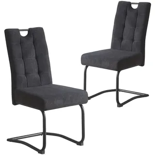 B&D home® Esszimmerstühle Sofia 2er Set – Freischwinger Schwingstuhl, gepolsterte Sitzschale mit Griff, Webstoff Anthrazit, Metallkufe schwarz, Retro-Industrial Design für Esszimmer, Küche & Büro