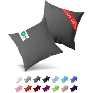 Buymax® Kissenbezug 40x40 cm (2er-Set) 100% Jersey Baumwolle - Kissenbezüge für Kissen 40 x 40 cm - Anthrazit - Kopfkissenbezug mit Reißverschluss - Kissenhülle - Oeko-Tex Zertifiziert