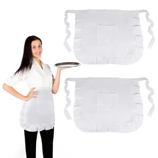 AILUYA 2 Stück Weiße Taillenschürze, Verstellbare Kleine Halbe Schürze mit 1 Taschen, Rüschen Waist Apron, Kochschürze Geeignet für Mädchen, Damen, Köche und Kellner zum Kochen, Reinigen, Malen