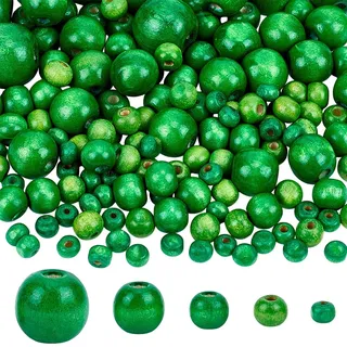 PH PandaHall 1005 Stück 5 Größen Grüne Holzperlen Winzige Bemalte Holzperlen Abstandsperlen Für Armbänder Basteln Makramee Weihnachtsbaum Party Dekor 6~20mm