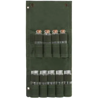 Domary Tragbare Gewürztasche, Leichtes Segeltuch, Große 9 Löcher, Langlebige, Faltbare Gewürz-Aufbewahrungstasche für den Außenbereich, Camping-Gewürzbeutel (Grünes Set (mit 9 Flaschen))