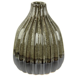I.GE.A. Dekovase Vase aus Keramik, geriffelt, bauchig, matt glänzend (1 St), Flaschenform, Blumenvase, Tischdeko, Keramikvase grau 14 cm x 19 cm