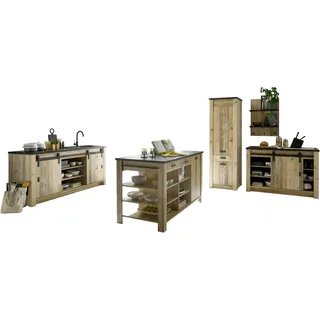 Küche HOME AFFAIRE "Sherwood", braun (küche: natur, korpus: old style hell, arbeitsplatte: anthrazit), B:400cm T:64cm, Komplettküchen-Sets, Breite 400 cm, ohne E-Geräte