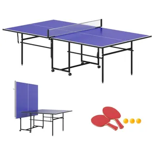 sportnow Tischtennisplatte Klappbar Indoor mit Rollen Blau
