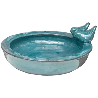 Antikas - Vogeltränke, Vogelbad,Tränke für Vögel | Keramik, grün-blau | H 11,0 x B 30,5cm
