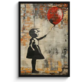 POSTER MIT RAHMEN Graffiti - Banksy - Mädchen - Straßenkunst 60x90 cm
