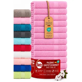 Betz Palermo Gästehandtücher Set 12-teilig – 12× Gästehandtuch 30×50 cm, 100% Baumwolle 360 g/m2, weich & saugstark, Oeko-TEX® Farbe rosé