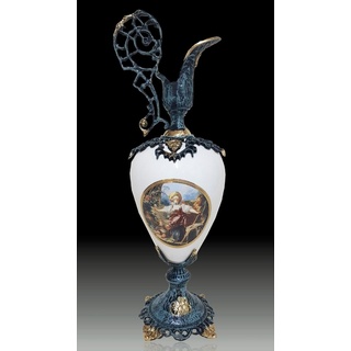 Casa Padrino Luxus Barock Vase in Weinkrug Form Blau / Weiß / Mehrfarbig / Gold 20 x H. 60 cm - Handgefertigte Barockstil Blumenvase - Barock Deko Accessoires - Edel & Prunkvoll