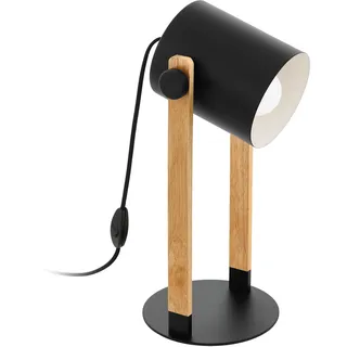 EGLO Tischlampe Hornwood, Vintage Tischleuchte im Industrial Design | Retro Nachttischlampe aus Stahl und Holz, Farbe Schwarz, creme, braun, FSC zertifiziert, Fassung E27, inkl. Schalter