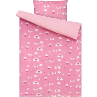 Yukkidds Musselin Kinderbettwäsche Set 100x135, Bettwäsche für Baby Kinder | 100% Baumwolle, Bettbezug 100x135 & Kissenbezug 40x60 cm Set, Leicht Komfortabel und Atmungsaktives, Rosa Cupcake