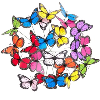 Relaxdays Gartendeko Schmetterling, 36er Set, Pflanzkasten Dekoration, Topfstecker, Outdoor Deko, Metallstab, PVC, bunt