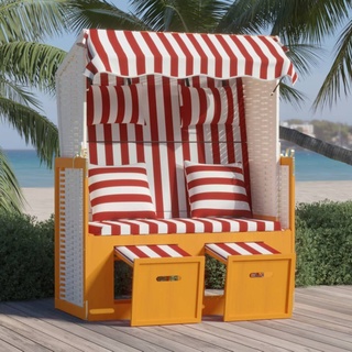 Möbel Strandkorb mit Kissen Poly Rattan und Massivholz Rot & Weiß 2023