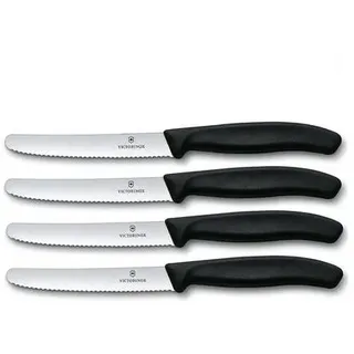 Victorinox | 4 Stück Tafelmesser Swiss Classic | Schwarz | Tomatenmesser mit Wellenschliff | rostfrei | Swiss Made