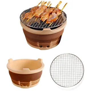 PQPQLI Kleiner Holzkohlegrill-Campingkocher - Holzkohlekocher Für Drinnen Und Draußen - Tischgrill - Tragbarer Lehmgrill-Grillofen Für Grillen Im Freien, Camping Und Reisen(L)
