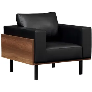 Xlmoebel Loungesessel Schwarzer Clubsessel aus Holz und Leder – Modernes Design, bequem (1-St., Sessel), Hergestellt in Europa braun|schwarz