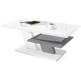 designimpex Couchtisch, Weiß Hochglanz, Grau, Holzwerkstoff, 110x45x60 cm, Wohnzimmer, Wohnzimmertische, Couchtische