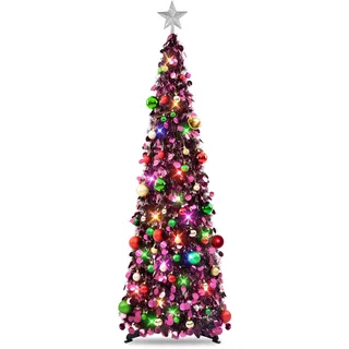 MACTING Künstlicher Weihnachtsbaum Mit Beleuchtung,5Ft Tannenbaum Künstlich | 8 Licht-Modi, Einfache Montage, Zusammenklappbarer Pop-up Christbaum Mit 30 Weihnachtskugeln, Sternspitze, Weihnachtsdeko