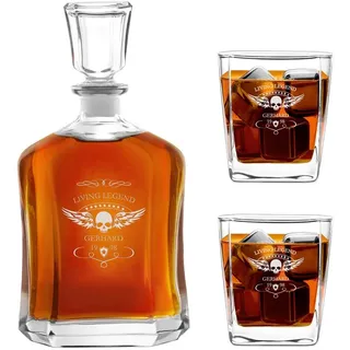 Maverton Whiskey Karaffe + 2/4 / 6er Whiskygläser Set mit Gravur - 700ml Whisky Dekanter - Geschenk zum Geburtstag für Männer - Living Legend